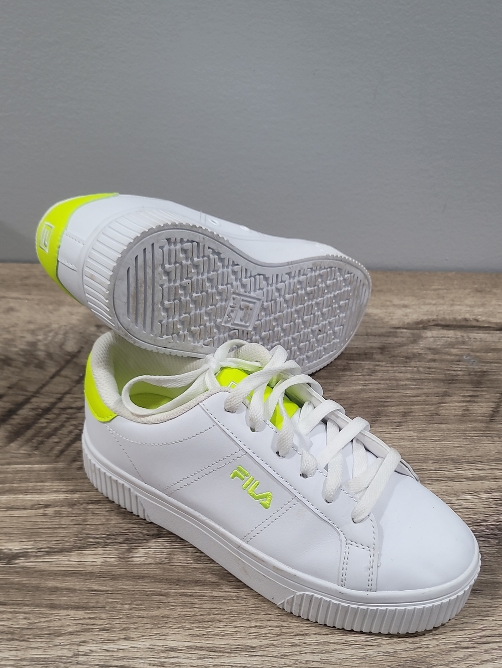 FILA Women's White Sneakers with Neon Yellow Accents